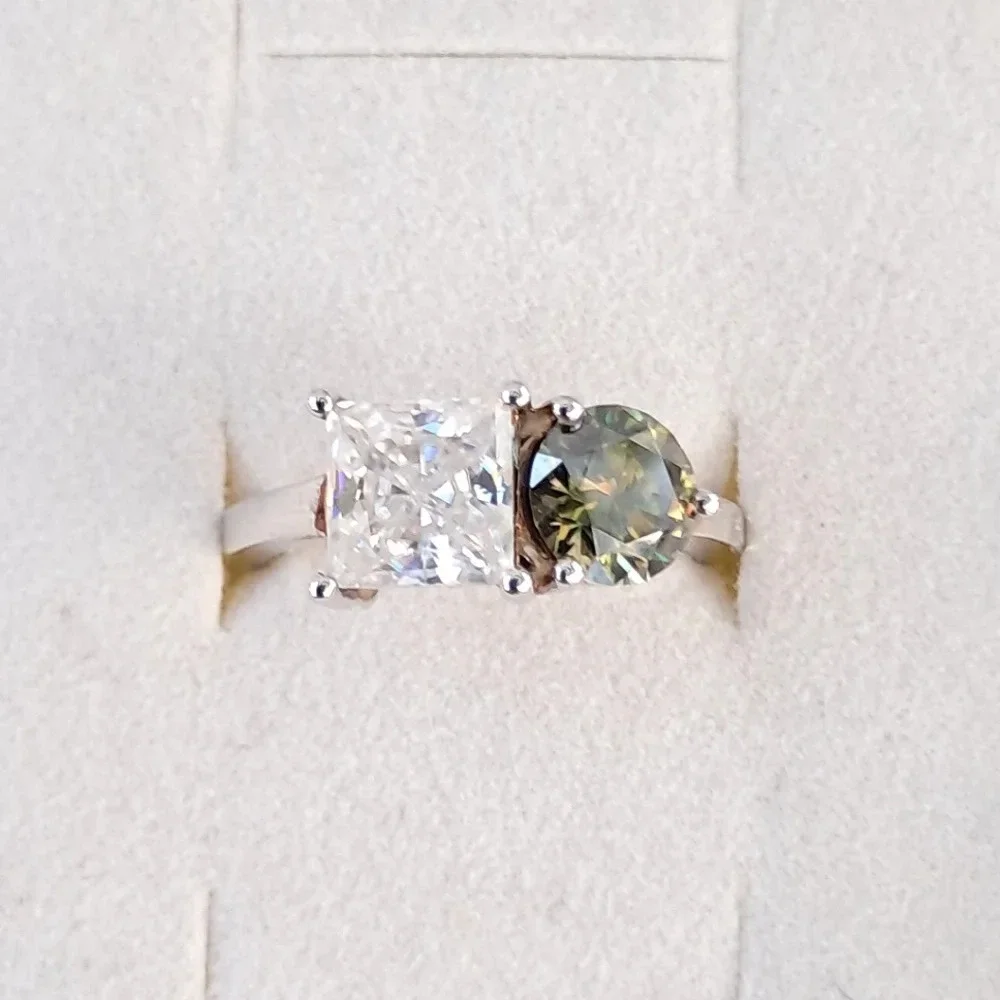 Genuine Moissanite White & Green Toi Et Moi Ring